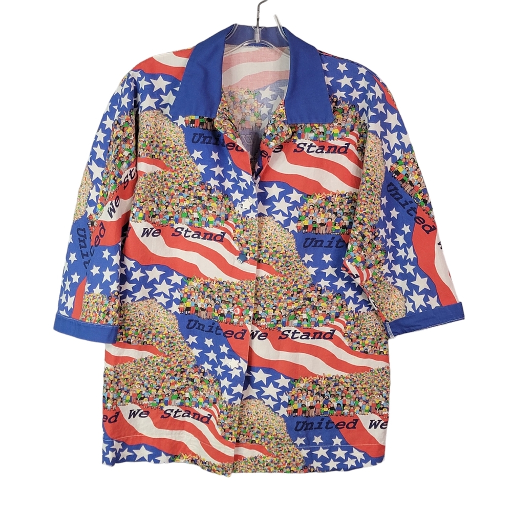 United We Stand Handmade Patriotic 4th of July Celebrate America Button Up L